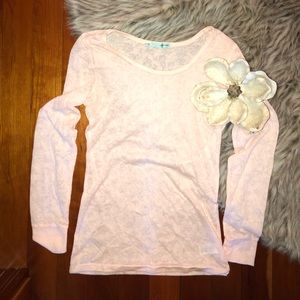Women's Pink Long Sleeve Top with Floral Accent
